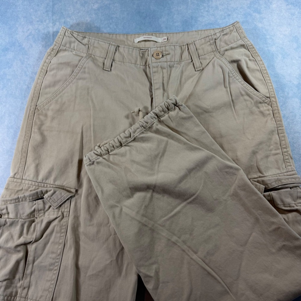 Levi's '94 Baggy Cargo Pants Womens 28 Tan High Rise Utility Drawstring EUC